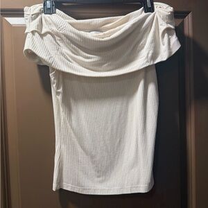 Topshop Cream Ribbed Off the Shoulder Knit Top